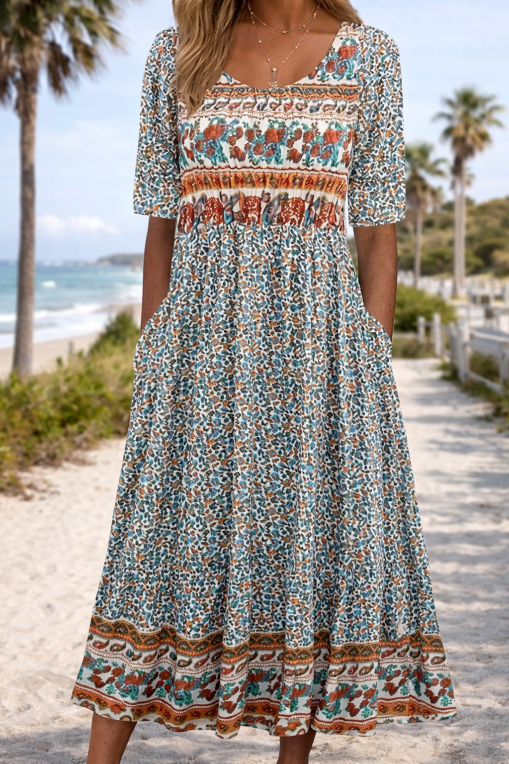 Boho Floral Sophie Laurie Summer Midi Dress