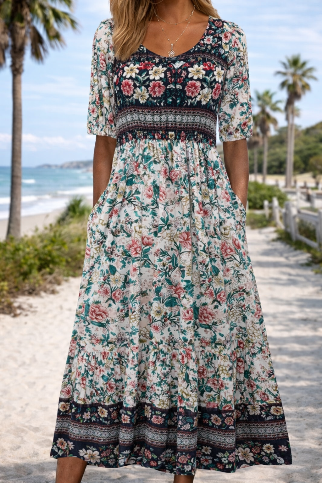 Boho Floral Sophie Laurie Summer Midi Dress