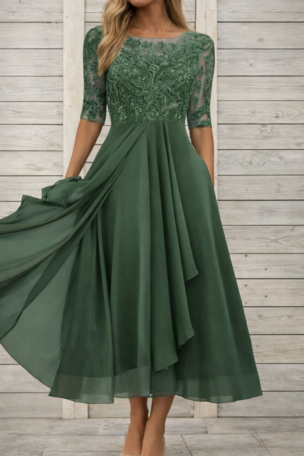 Elegant Sophie Laurie Lace Midi Evening Dress