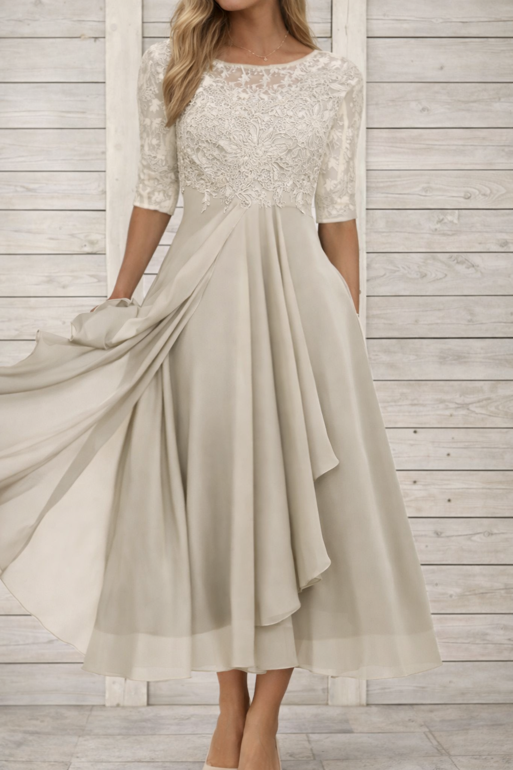 Elegant Sophie Laurie Lace Midi Evening Dress