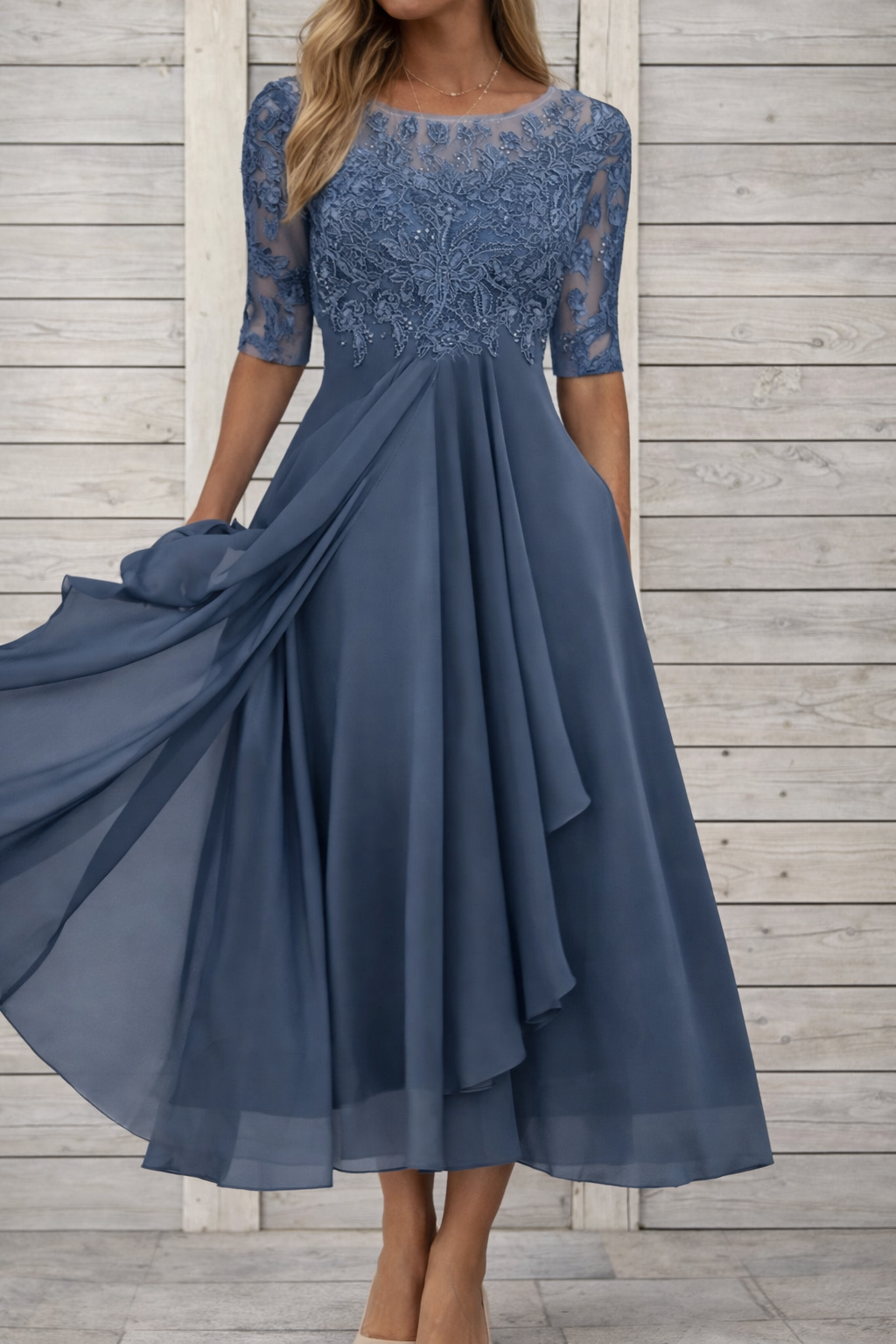 Elegant Sophie Laurie Lace Midi Evening Dress