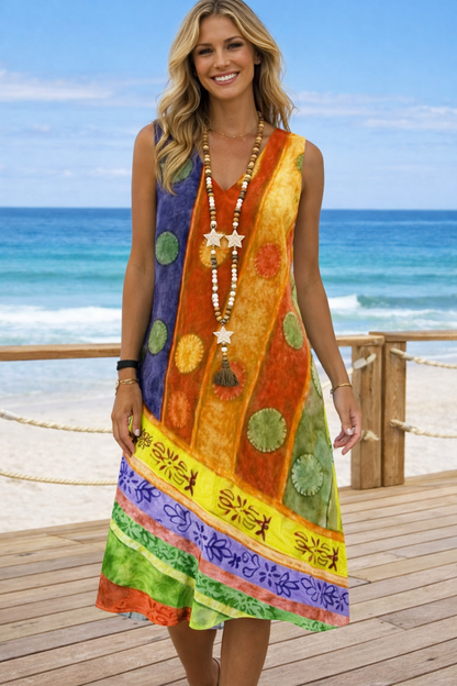 Vibrant Printed V-Neck Dress by Sophie Laurie