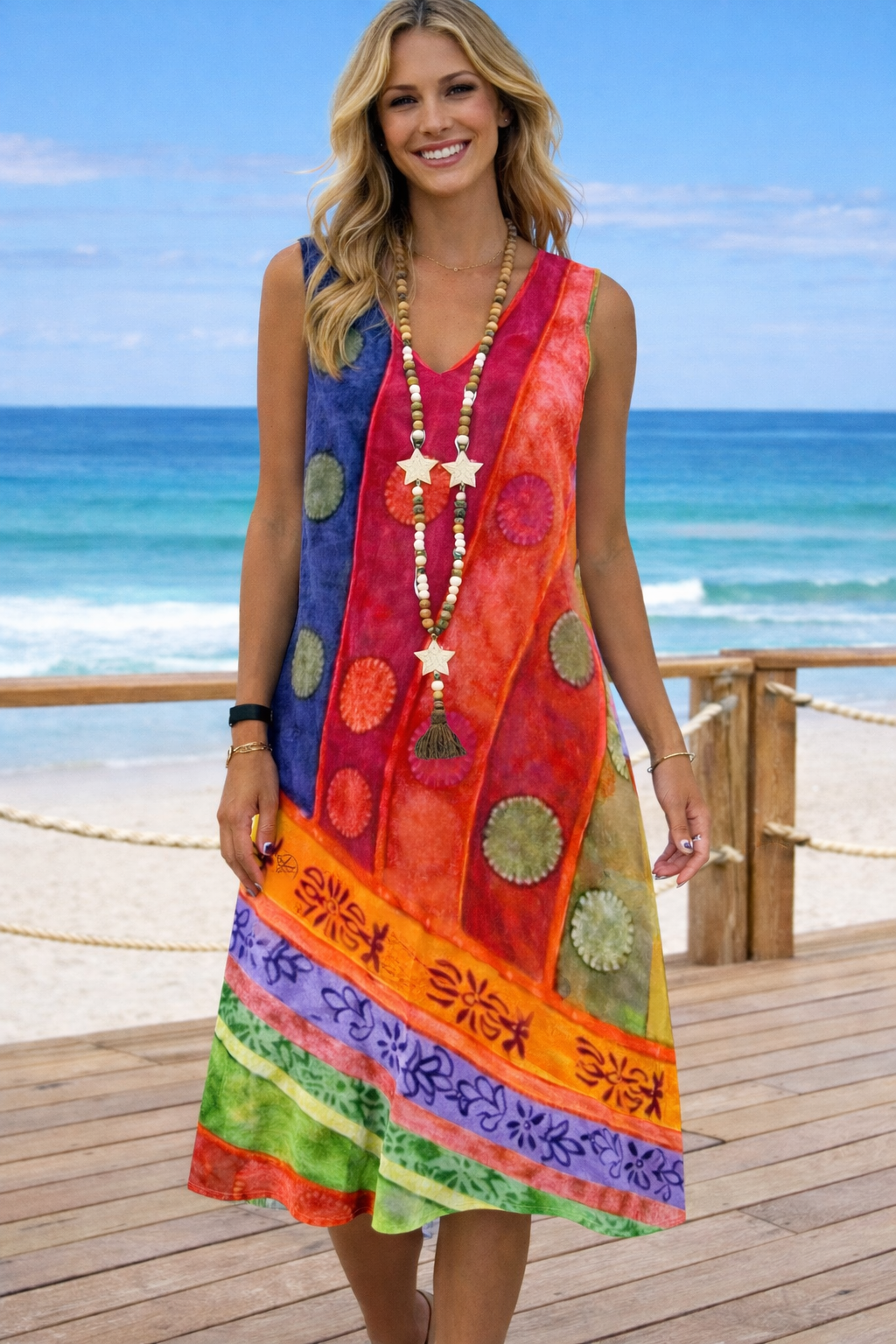 Vibrant Printed V-Neck Dress by Sophie Laurie