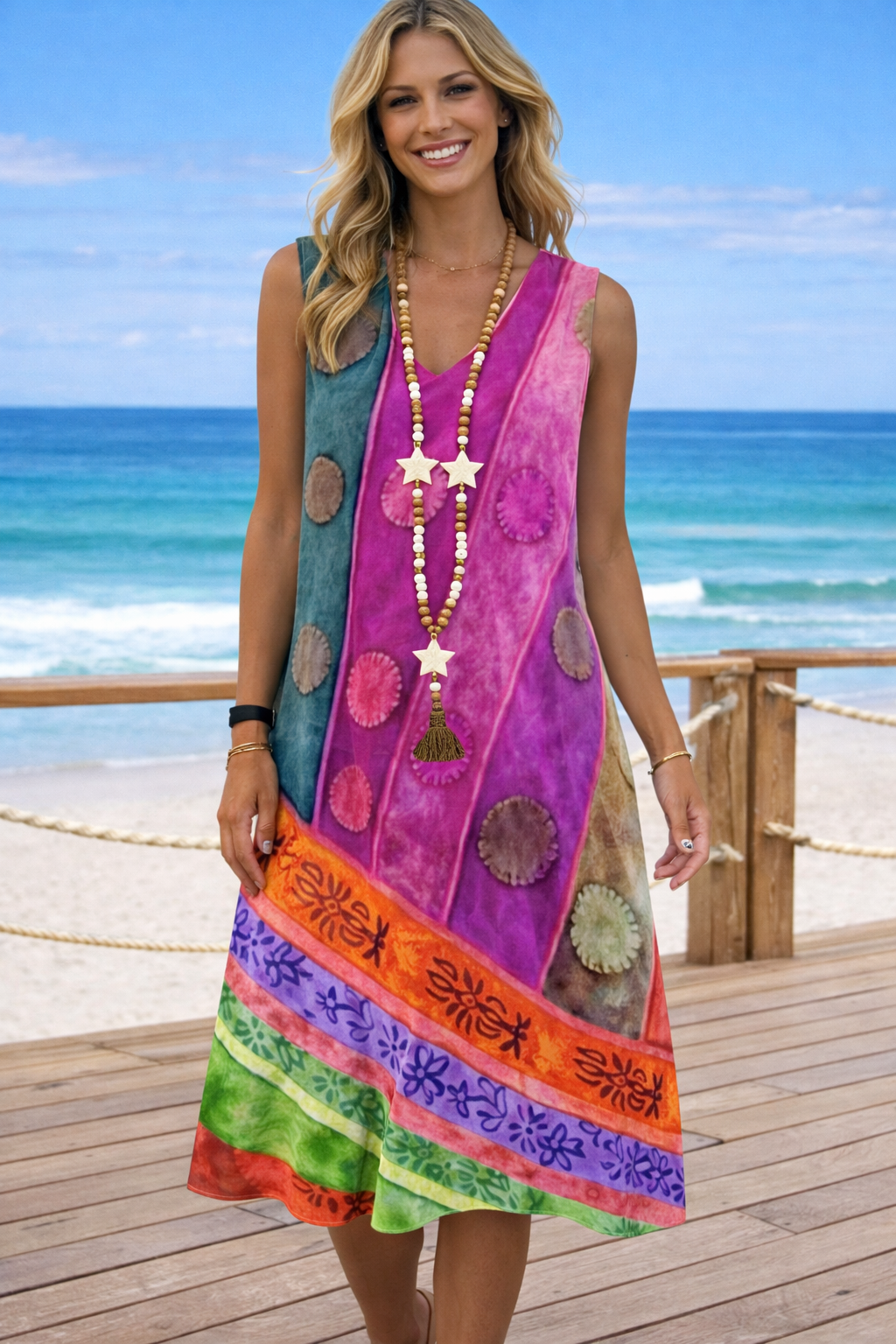 Vibrant Printed V-Neck Dress by Sophie Laurie