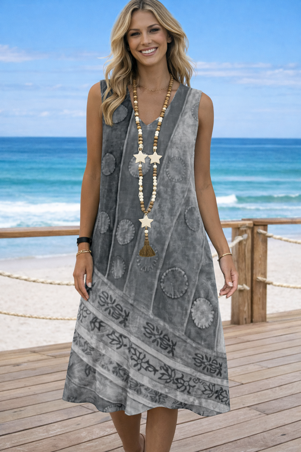 Vibrant Printed V-Neck Dress by Sophie Laurie