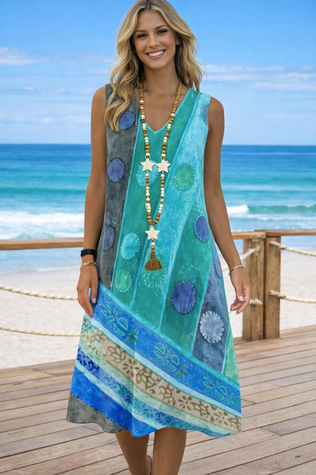 Vibrant Printed V-Neck Dress by Sophie Laurie