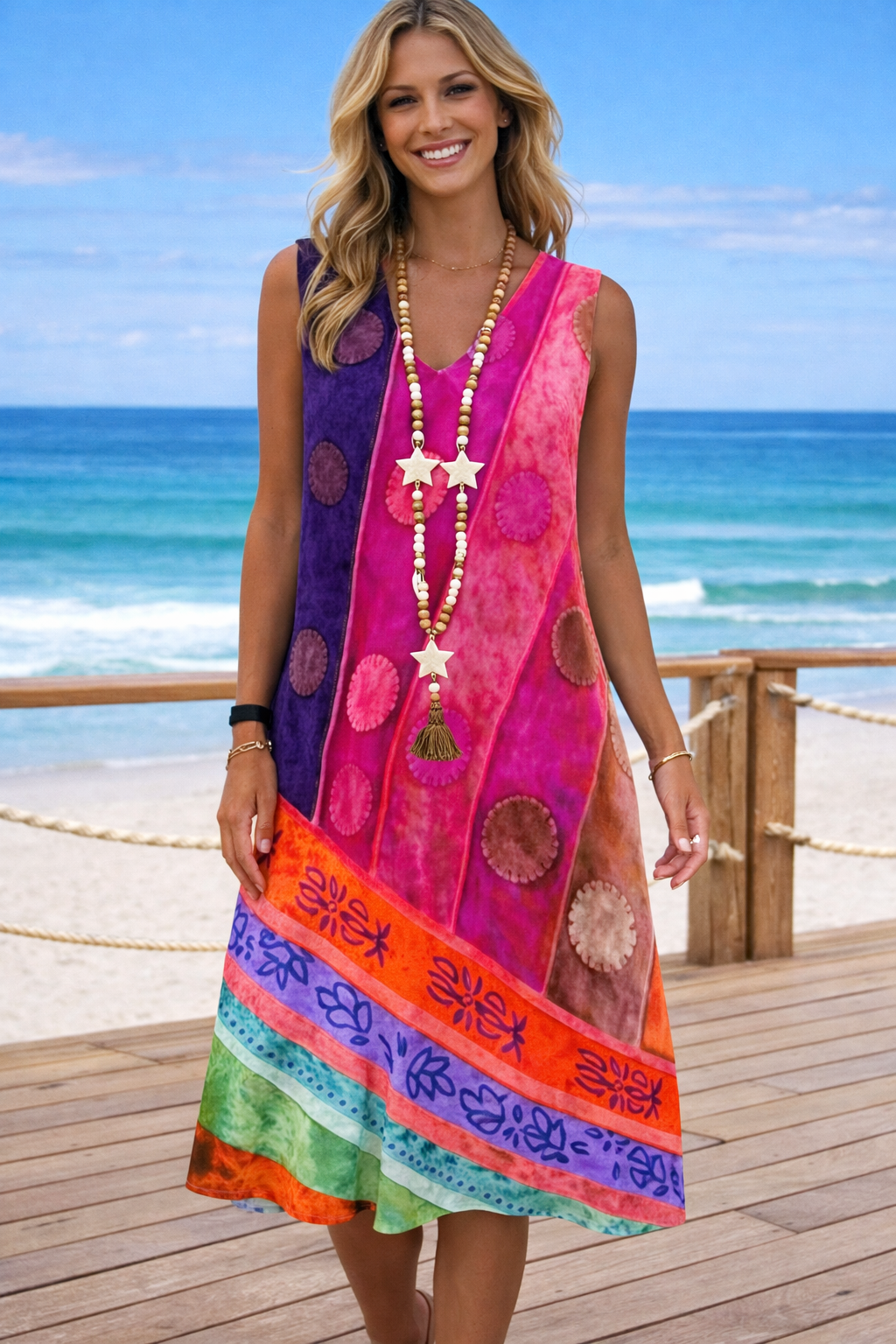 Vibrant Printed V-Neck Dress by Sophie Laurie