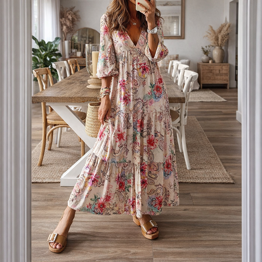 Boho Floral Sophie Laurie V-Neck Maxi Dress