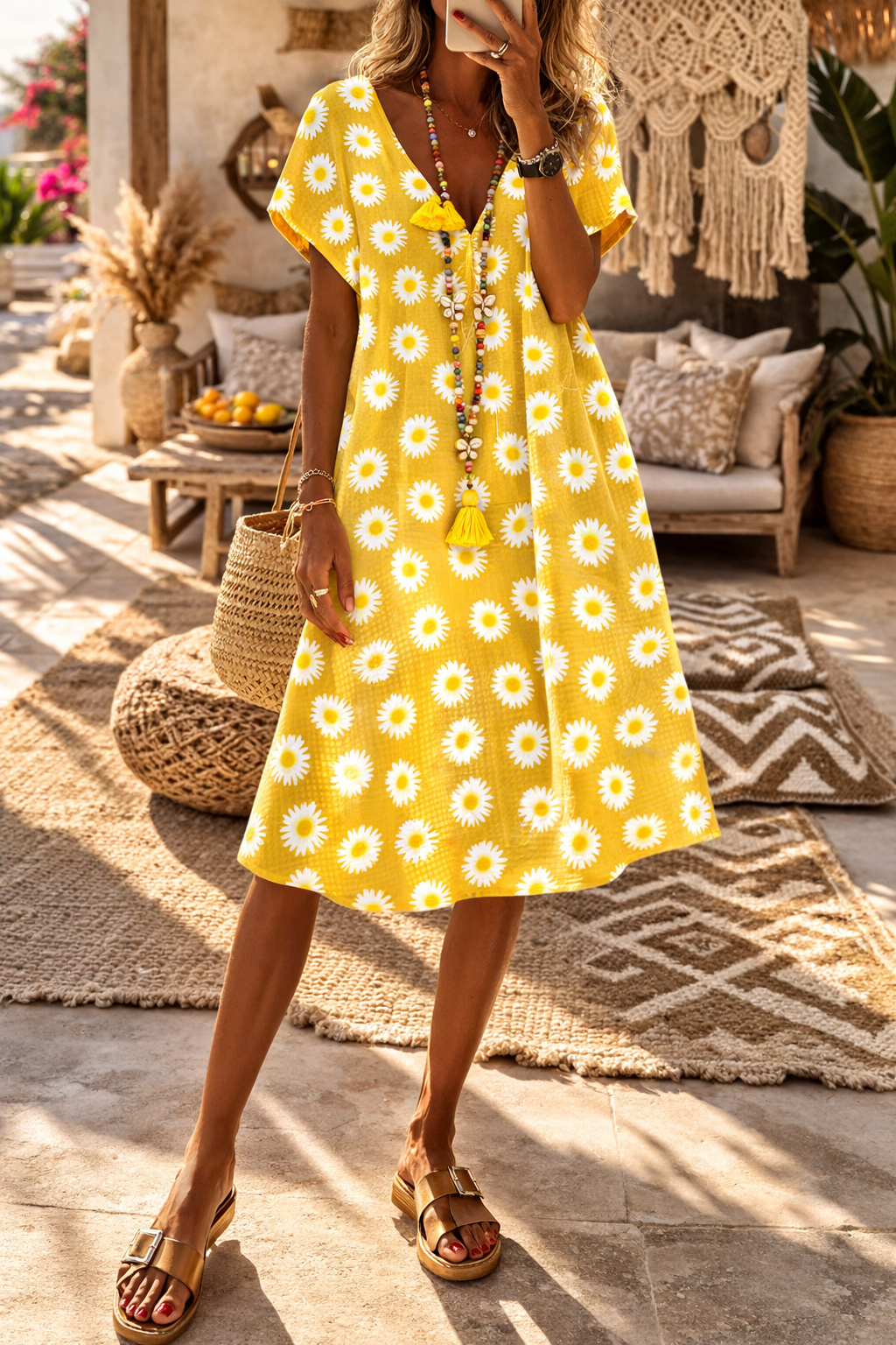 Vibrant Floral Sophie Laurie Summer V-Neck Dress