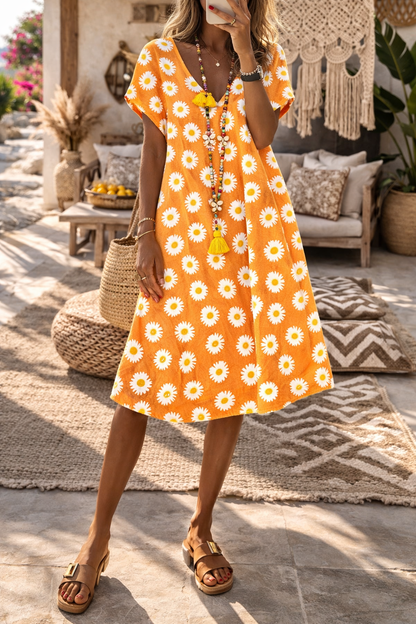 Vibrant Floral Sophie Laurie Summer V-Neck Dress