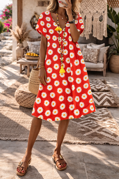 Vibrant Floral Sophie Laurie Summer V-Neck Dress