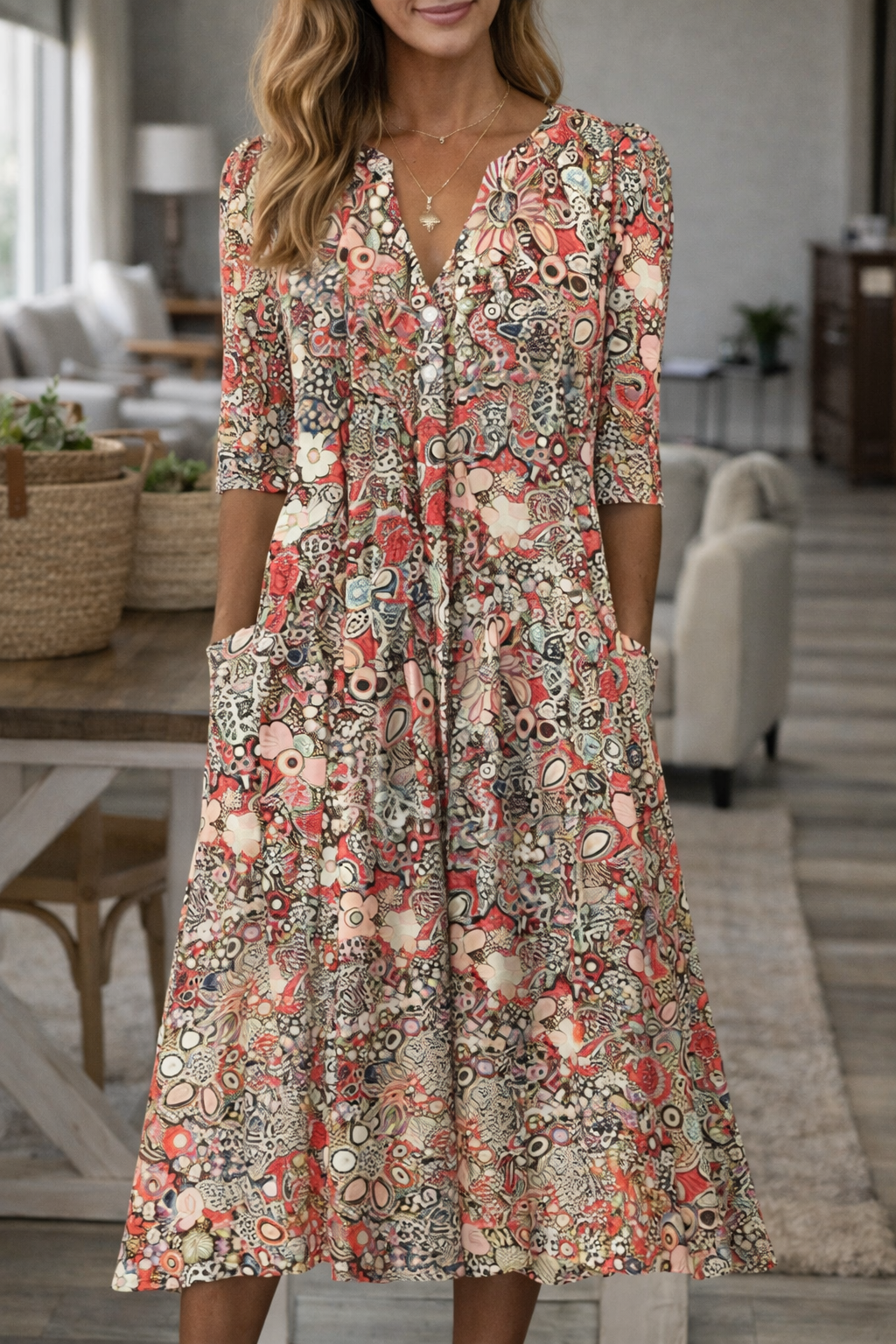 Boho Floral V Neck Dress Sophie Laurie