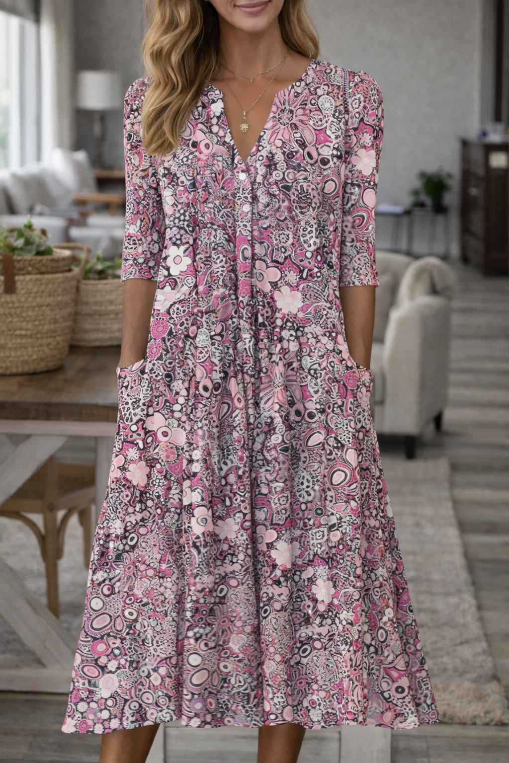Boho Floral V Neck Dress Sophie Laurie