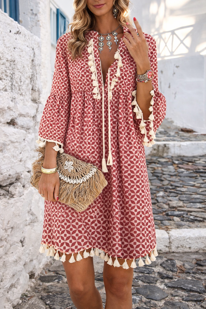 Boho Tassel V-Neck Dress by Sophie Laurie