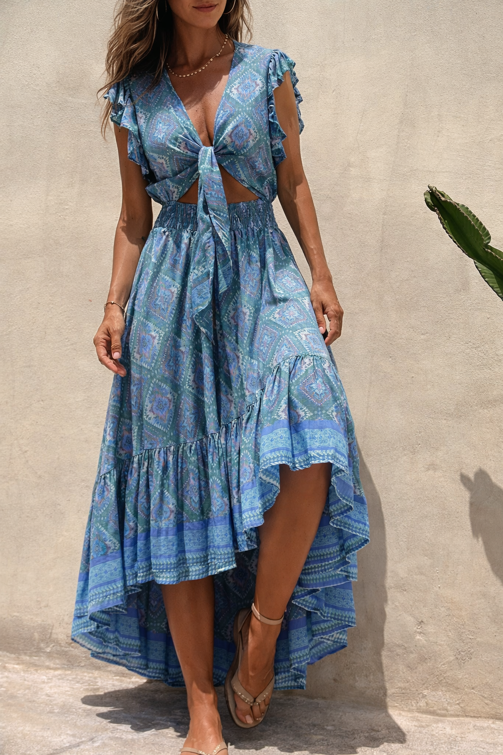 Boho Printed Sophie Laurie Flying Sleeve Maxi Dress