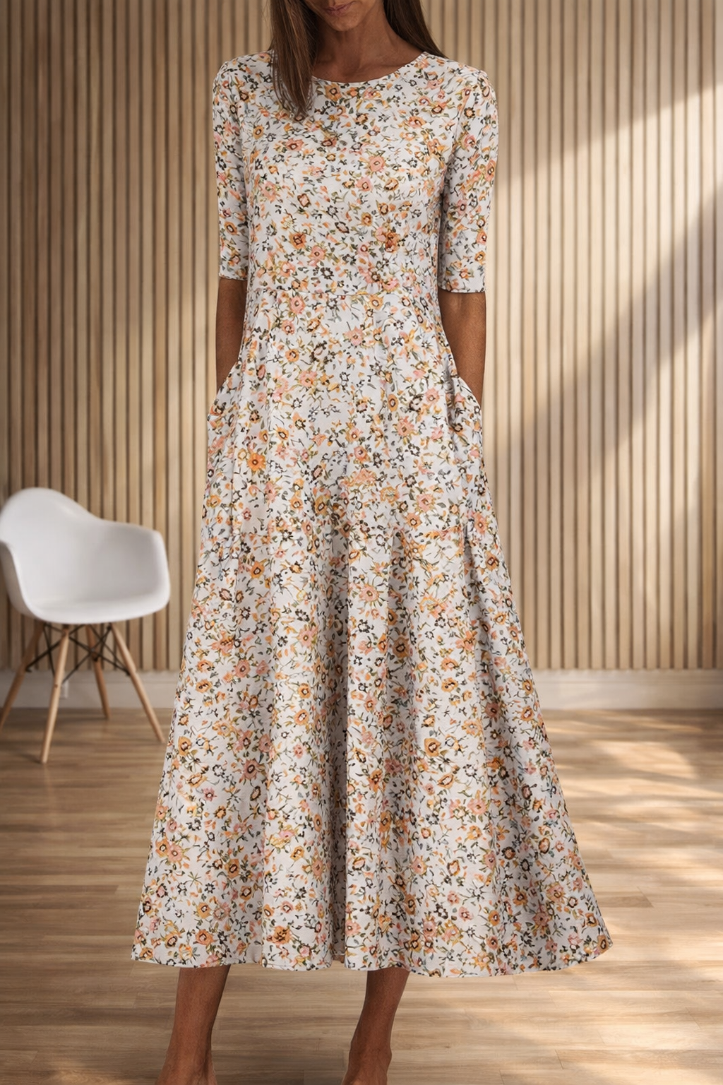 Floral Print Round Neck Dress by Sophie Laurie