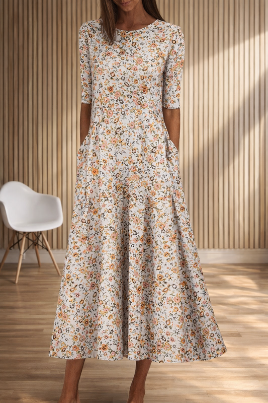 Floral Print Round Neck Dress by Sophie Laurie