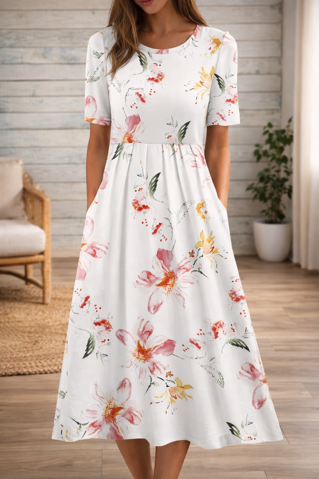 Floral Print Round Neck Dress by Sophie Laurie
