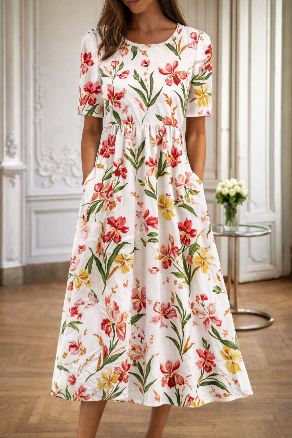 Floral Print Round Neck Dress by Sophie Laurie