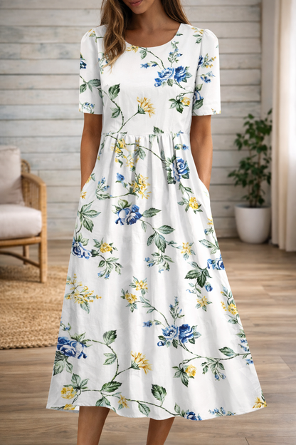 Floral Print Round Neck Dress by Sophie Laurie