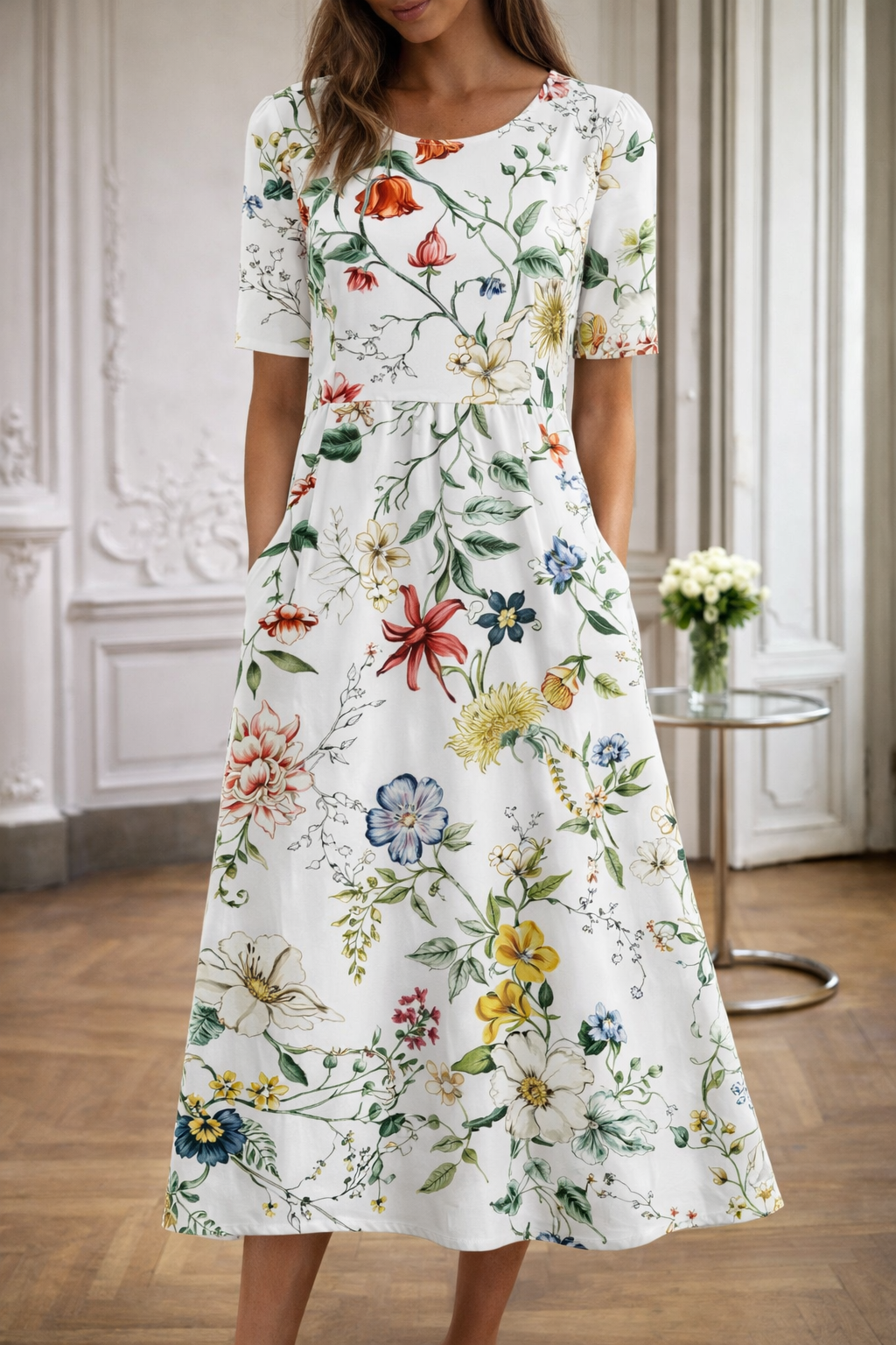 Floral Print Round Neck Dress by Sophie Laurie