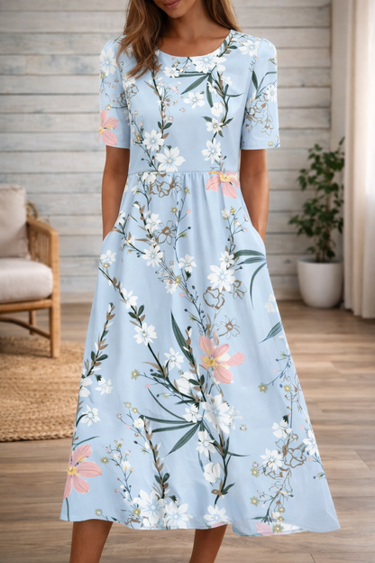 Floral Print Round Neck Dress by Sophie Laurie