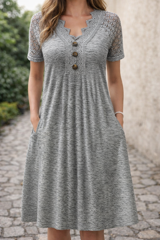Lace V-Neck Gray Dress by Sophie Laurie