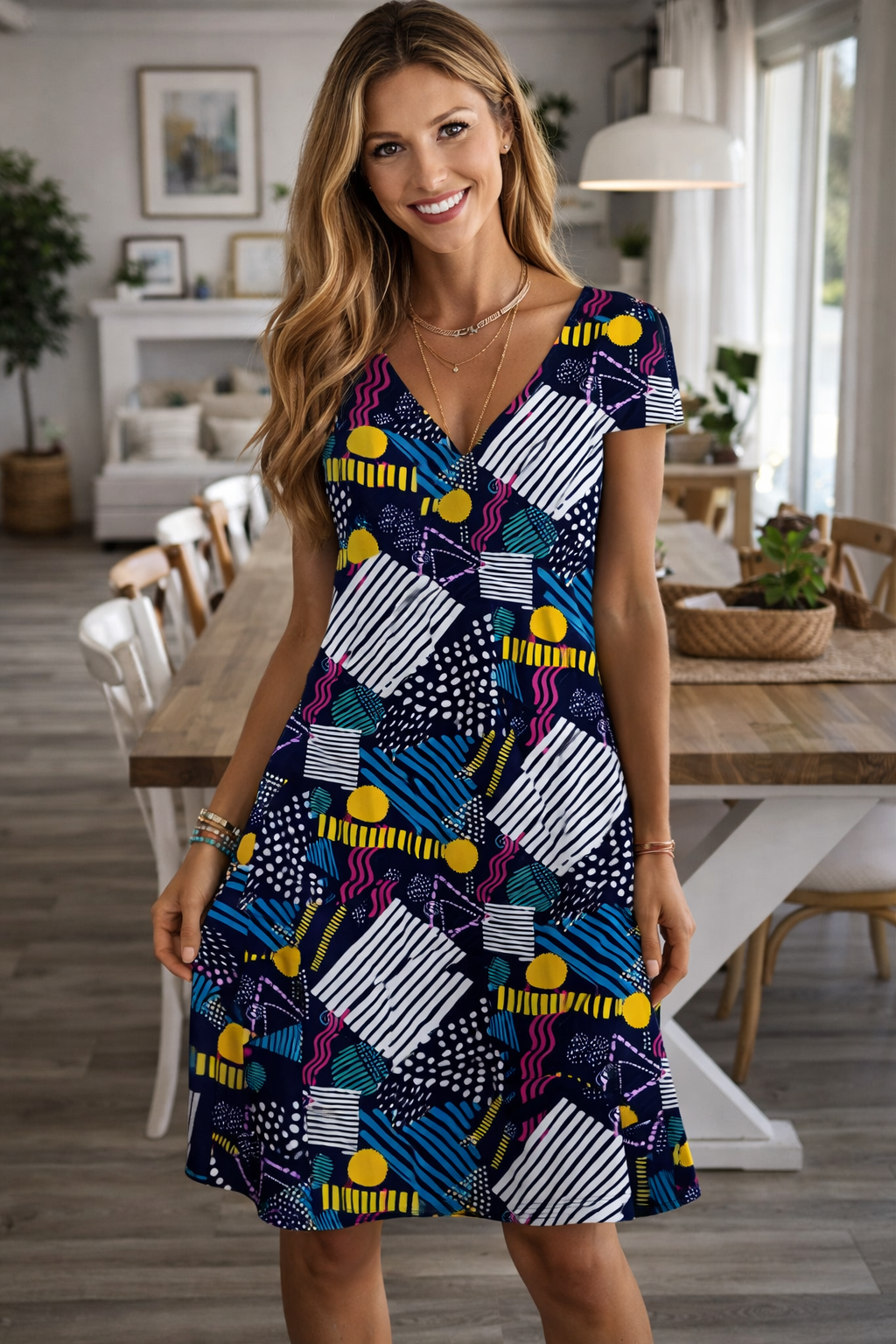 Vibrant V-Neck Summer Dress by Sophie Laurie