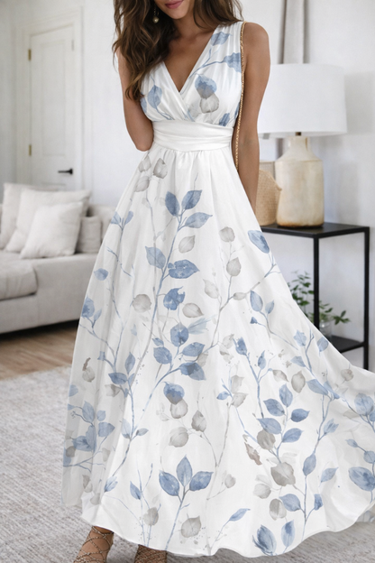 Floral V-Neck High Waist Dress by Sophie Laurie