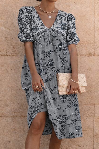 Floral V-Neck Mid-Length Dress by Sophie Laurie