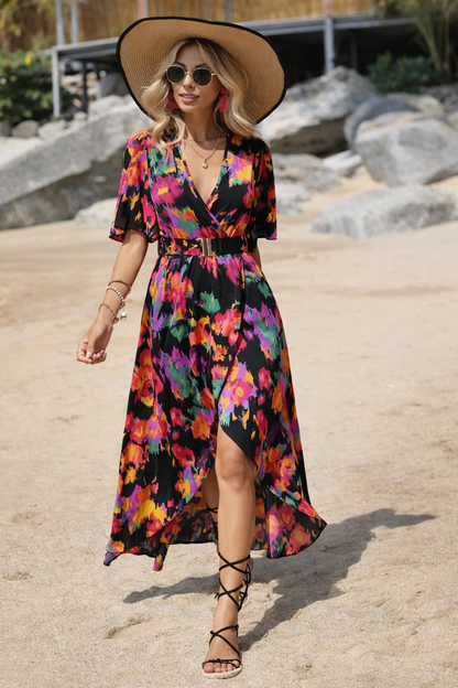 Vibrant Asymmetric V-Neck Dress by Sophie Laurie
