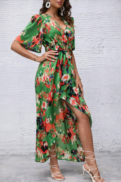 Vibrant Asymmetric V-Neck Dress by Sophie Laurie
