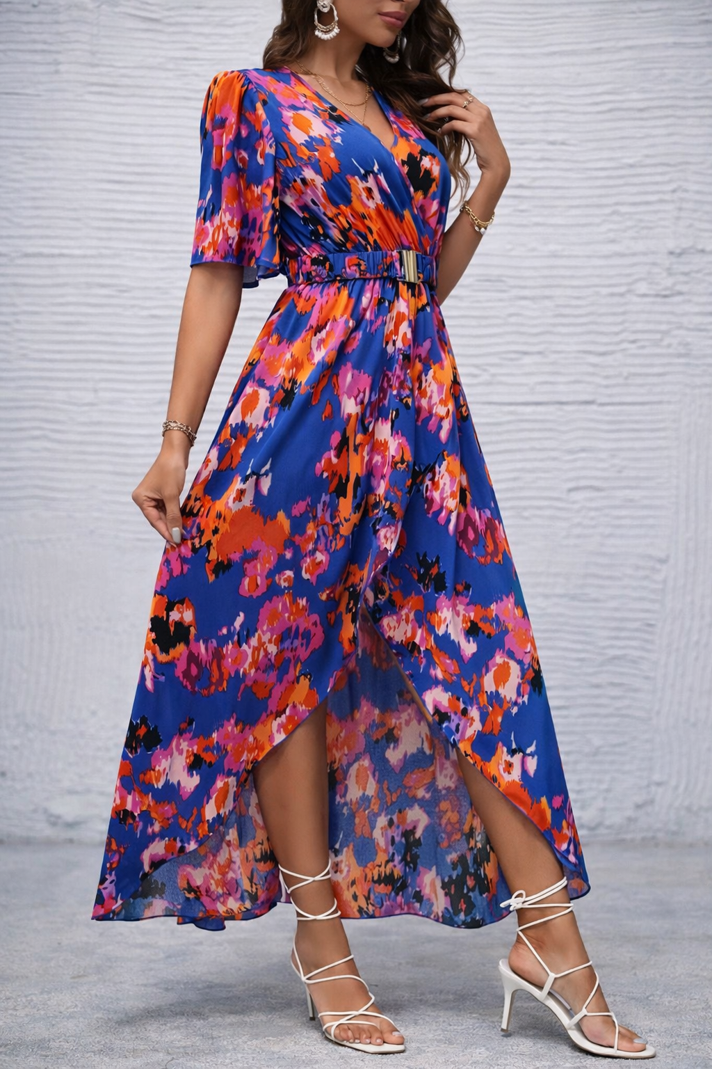 Vibrant Asymmetric V-Neck Dress by Sophie Laurie