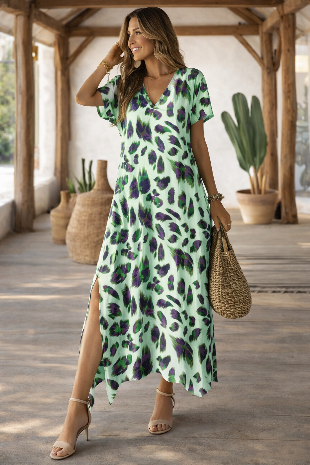 Vibrant Split V-Neck Dress by Sophie Laurie
