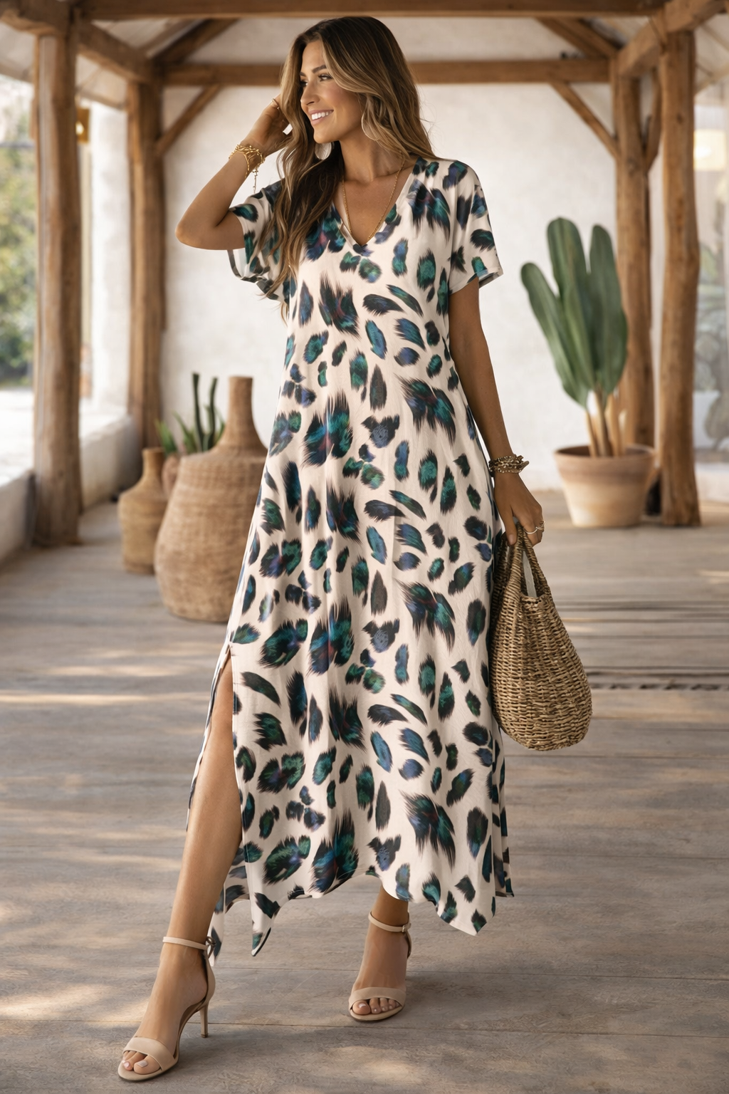 Vibrant Split V-Neck Dress by Sophie Laurie