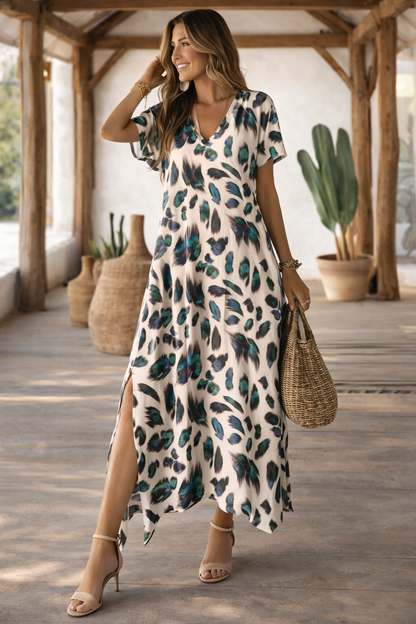 Vibrant Split V-Neck Dress by Sophie Laurie