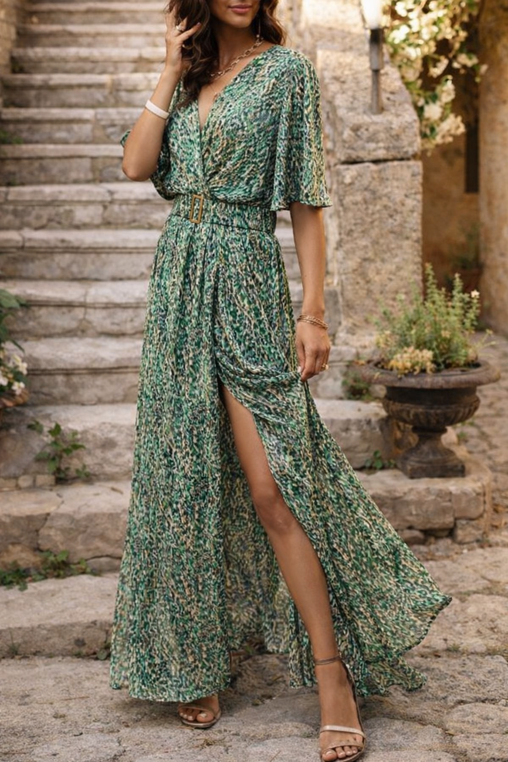 Vibrant Asymmetric V-Neck Dress by Sophie Laurie