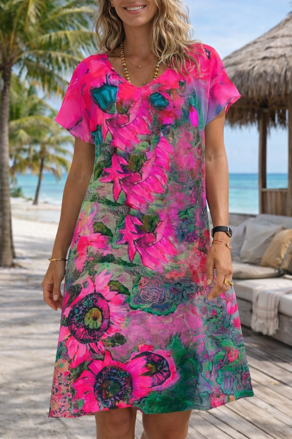 Floral V-Neck Midi Dress by Sophie Laurie