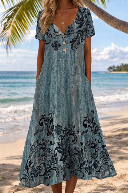 Artful 3D Print Dress by Sophie Laurie, Short Sleeve