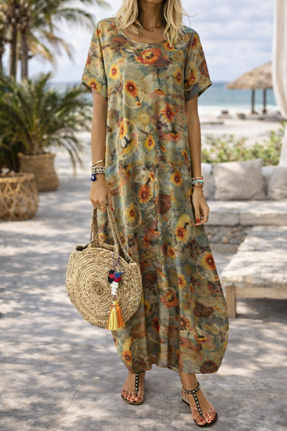 Floral Print Sophie Laurie Cotton Linen Maxi Dress