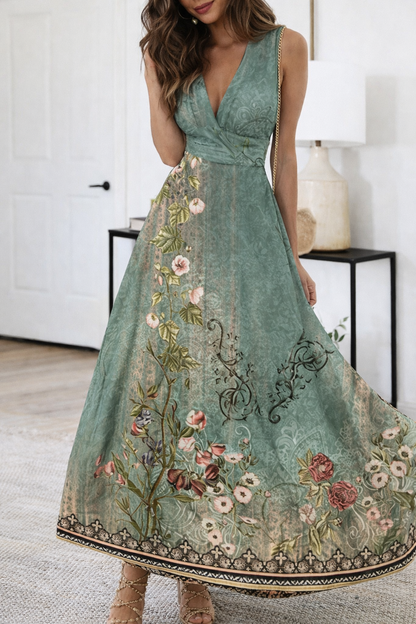 Floral V-Neck High Waist Dress by Sophie Laurie