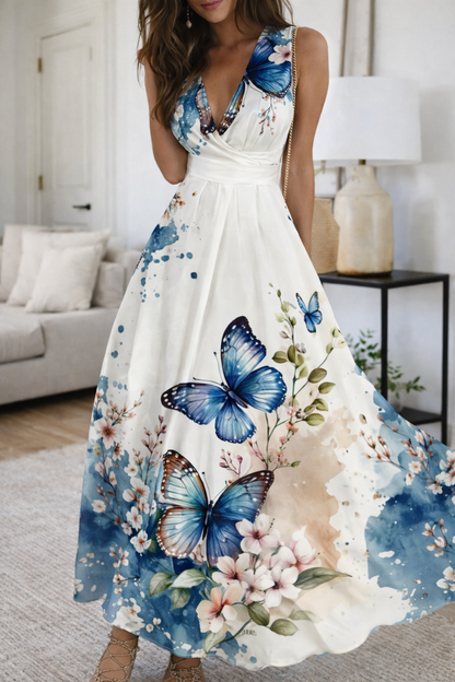 Floral V-Neck High Waist Dress by Sophie Laurie