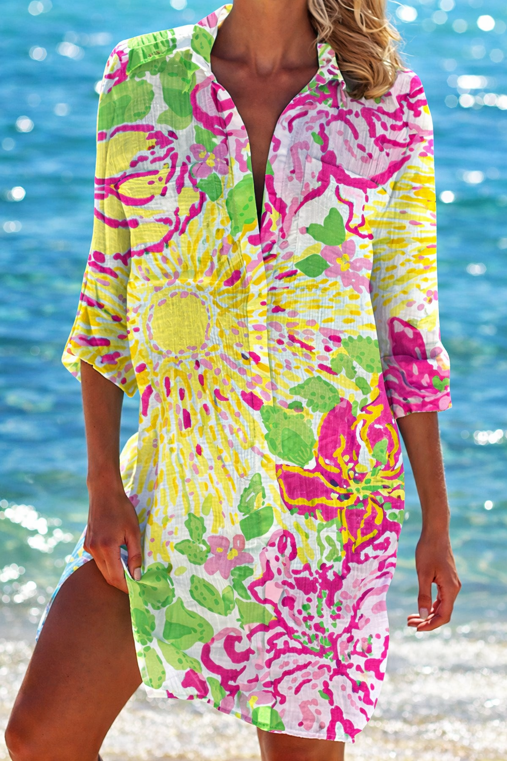 Vibrant Crepe Beach Cover-Up by Sophie Laurie