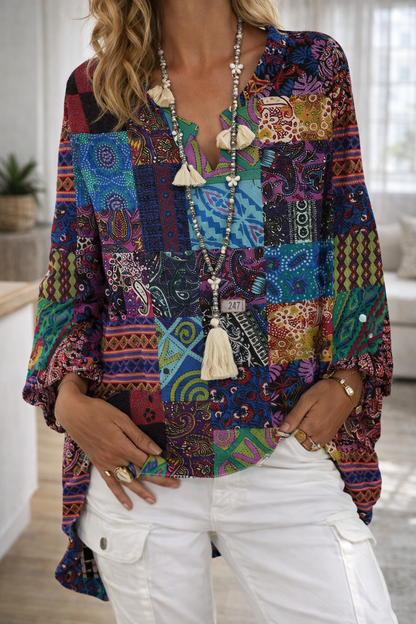 Vibrant Printed V Neck Top Sophie Laurie