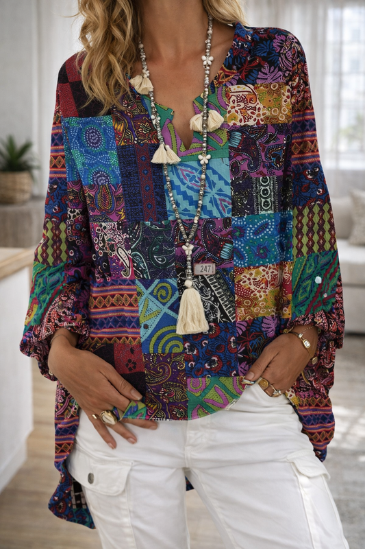 Vibrant Printed V Neck Top Sophie Laurie