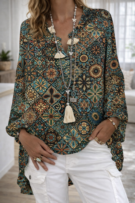 Vibrant Printed V Neck Top Sophie Laurie