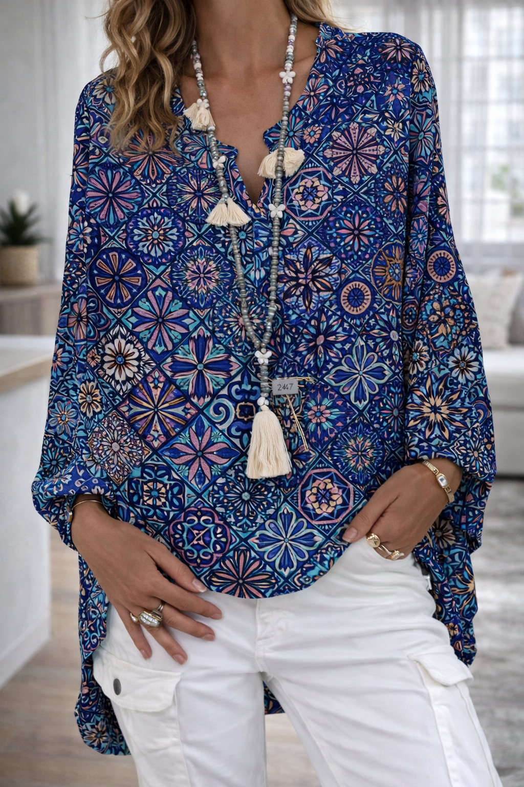 Vibrant Printed V Neck Top Sophie Laurie
