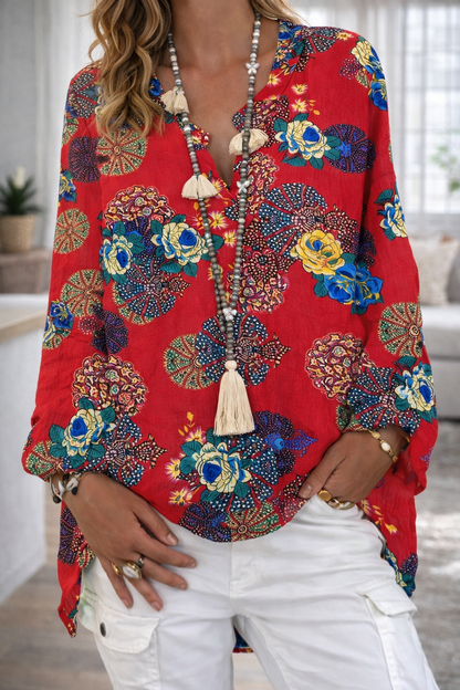 Vibrant Printed V Neck Top Sophie Laurie