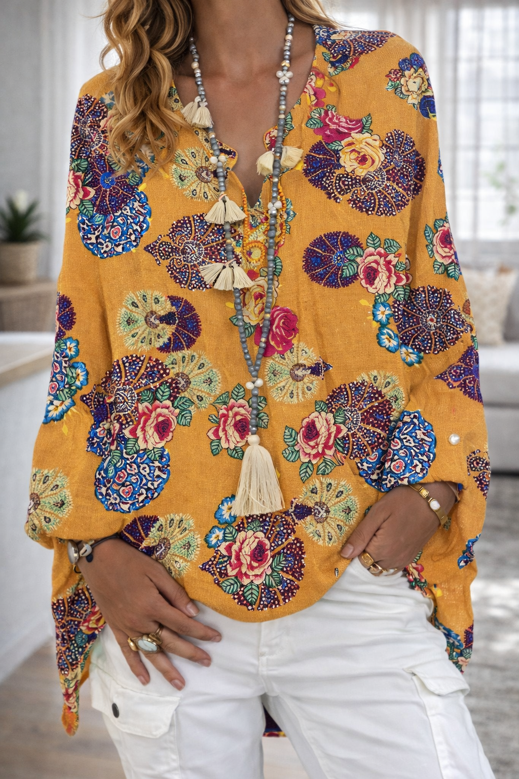 Vibrant Printed V Neck Top Sophie Laurie