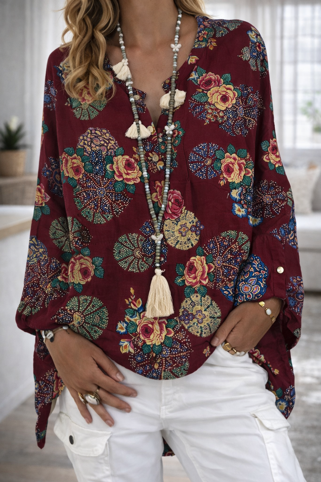Vibrant Printed V Neck Top Sophie Laurie